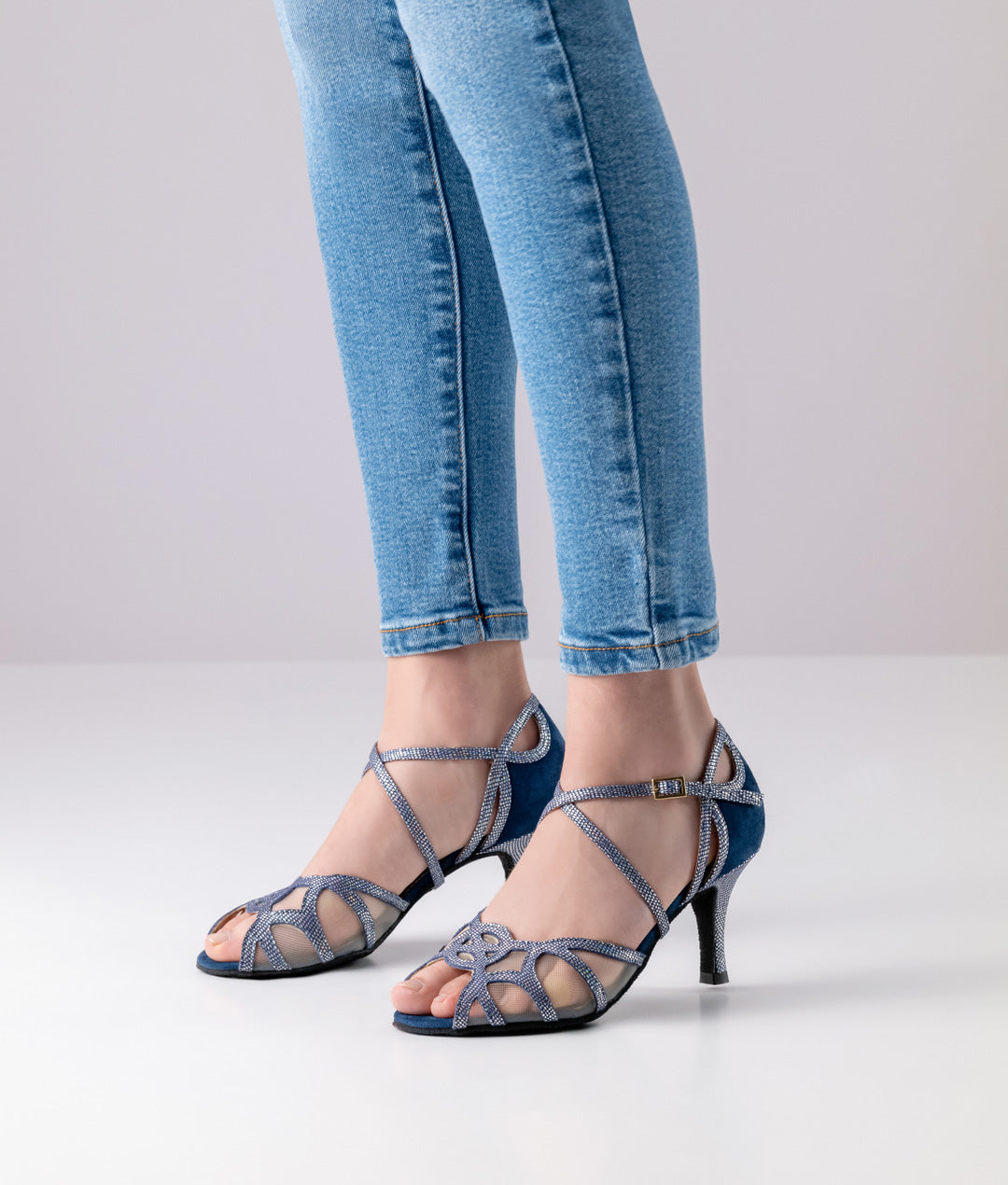 Nueva Adriana Printed leather / Suede – blue