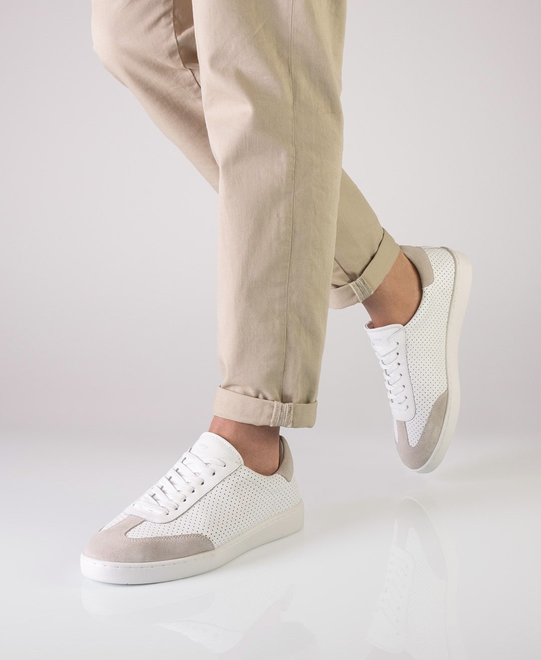 Anna Kern 7420 Mens Trainer, Nappa leather / Goat suede – beige / white