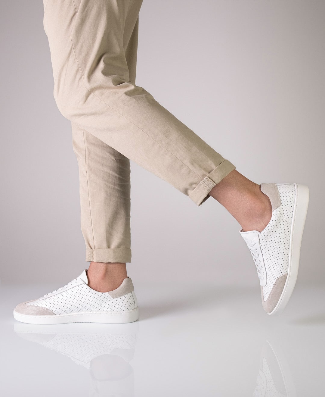 Anna Kern 7420 Mens Trainer, Nappa leather / Goat suede – beige / white