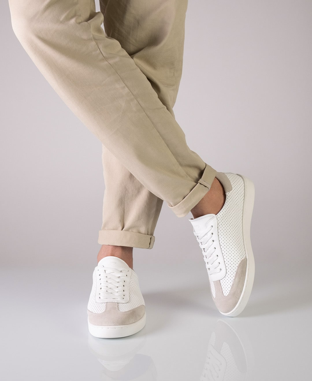 Anna Kern 7420 Mens Trainer, Nappa leather / Goat suede – beige / white
